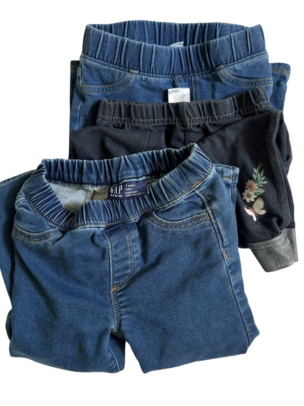 Lot Of 3 Pair Toddler Girl 3T Denim Jeggings Jeans GAP, Cat & Jack Elastic Waist